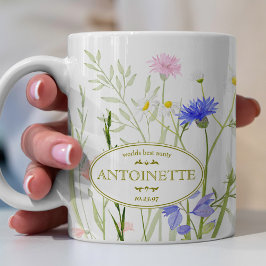 Caneca De Café Mensagem de aniversário ilustrada com flores silve