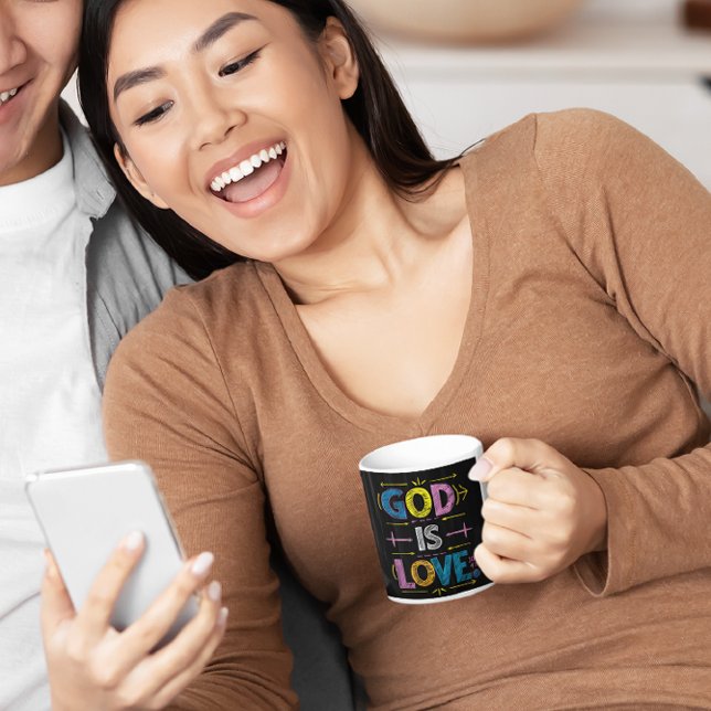 Caneca De Café Mensagem divina: Deus é Setas do Amor (Criador carregado)