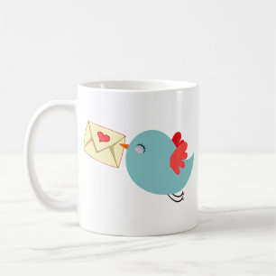 Caneca De Café Mensagens de Amor de Pássaros Tweets