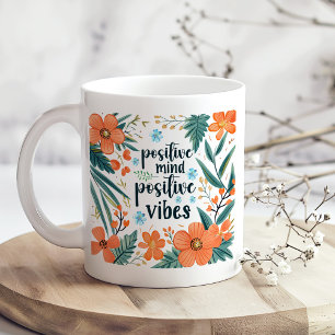 Caneca De Café "Mente positiva vibrações positivas" Laranja Flora
