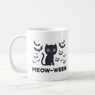 Caneca De Café Meow-between Delight Black Cat and Bats Halloween