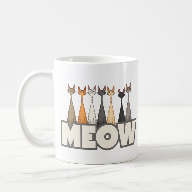 Caneca De Café Meow Peeking Cats - Funny Cat Lover Humor Graphic (Esquerda)