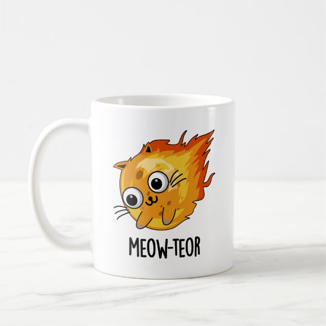 Caneca De Café Meow-teor Engraçado Meteor Pun (Esquerda)