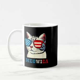 Caneca De Café Meowica 4 De Julho Óculos De Gato Bandeira America