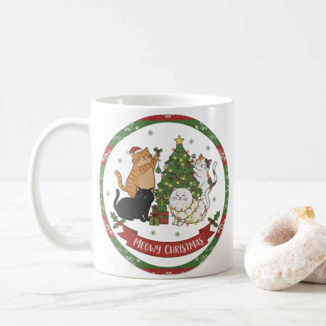 Caneca De Café Meowy Christmas Cat Lovers Mug - Christmas Gift (Com Donut)