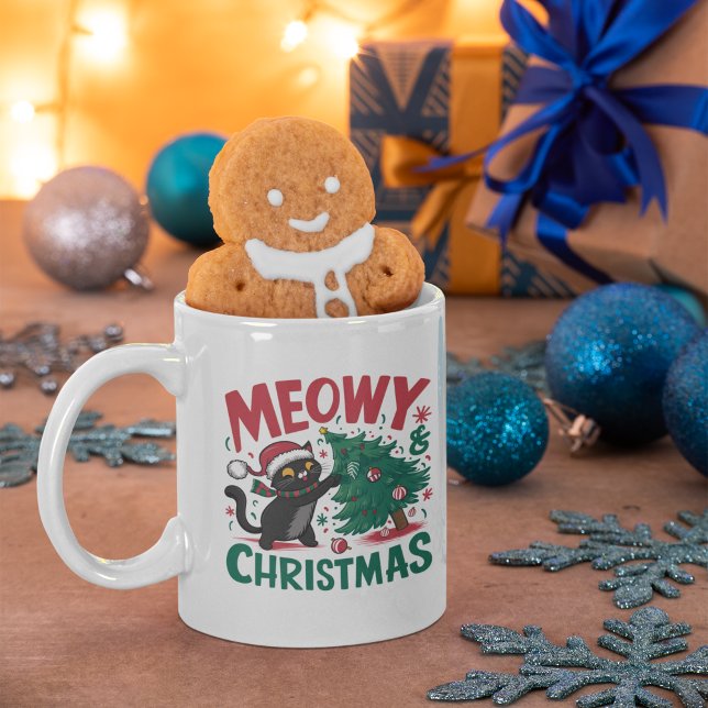 Caneca De Café Meowy Christmas - Funny Cat Lovers (Criador carregado)