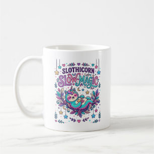 Caneca De Café Mercado Colorido de Magia Lenta Unicórnio Slothico
