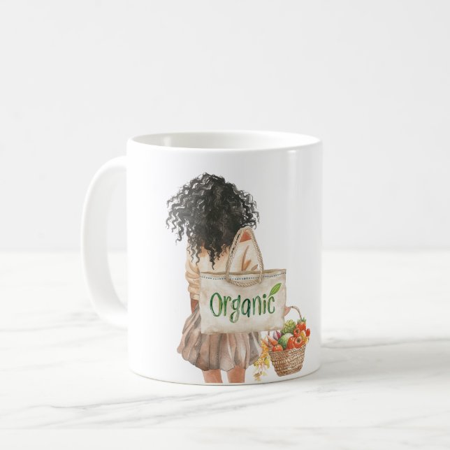 Caneca De Café Mercado Orgânico da Menina Negra  (Frente Esquerda)