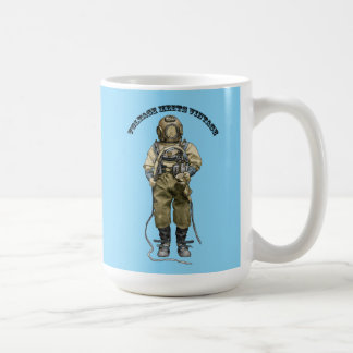 Caneca De Café Mergulhador Antigo com Capacete de Mergulho e Luz