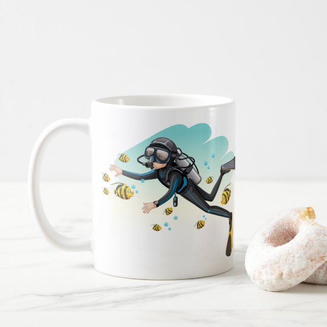 Caneca De Café Mergulhador de mergulhador subaquático com peixes (Com Donut)