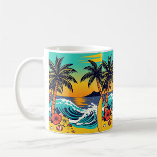 Caneca De Café Mergulhe no verão com vibrantes vibrantes vibraçõe
