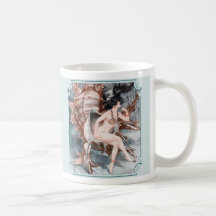 Mermaid Cup Vintage França Seashell sobre Azul por