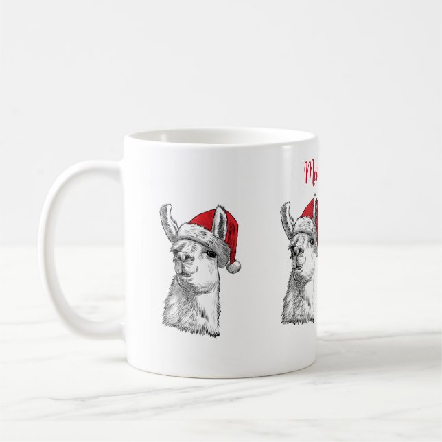 Caneca De Café Merry and bright customisable Llama fun Christmas  (Esquerda)