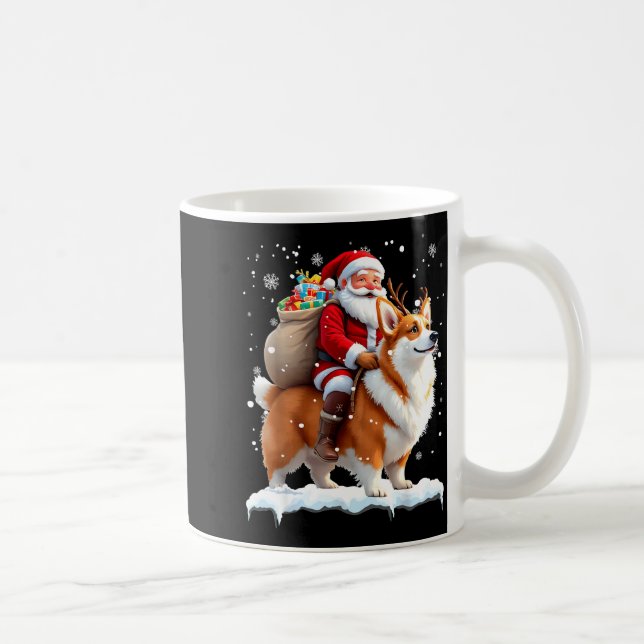 Caneca De Café Merry Christmas 2025 Santa Riding Corgi Dog Xmas  (Direita)