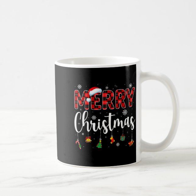Caneca De Café Merry Christmas Buffalo Plaid Red Santa Family Xma (Direita)