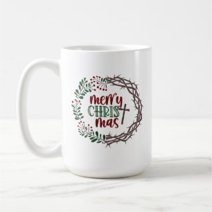 Caneca De Café Merry CHRISTmas Christian Scripture Wreath