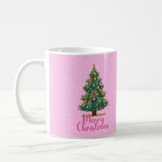 Caneca De Café Merry Christmas, Christmas Tree, Pink, Holiday  (Esquerda)