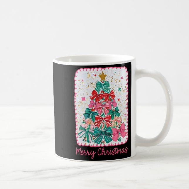 Caneca De Café Merry Christmas Coquette Bow Xmas Tree Holiday Gir (Direita)
