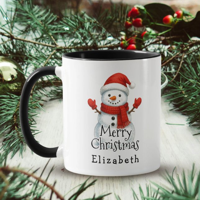 Caneca De Café Merry Christmas Cute Happy Snowman Kids Winter (Criador carregado)