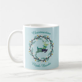 Caneca De Café Merry Christmas Deer with Wreath Teal Customize