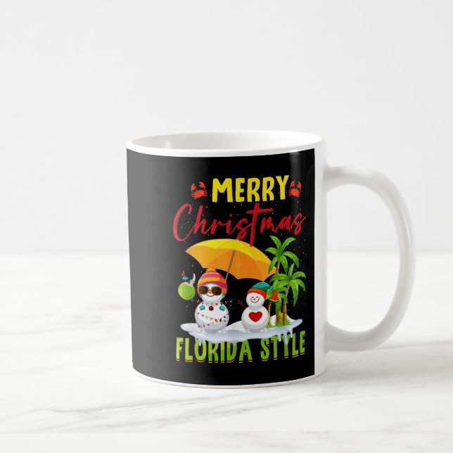 Caneca De Café Merry Christmas Florida Style Snowman Summer Vacat (Direita)
