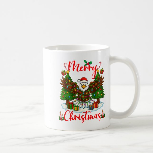 Caneca De Café Merry Christmas Funny Bald Eagle Lover Xmas Lights (Direita)