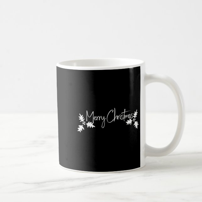 Caneca De Café Merry Christmas Handwriting Script With Holly  (Direita)