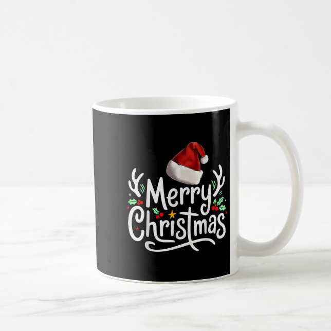 Caneca De Café Merry Christmas Lights Red Santa Hat Xmas Family  (Direita)