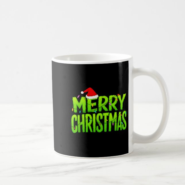 Caneca De Café Merry Christmas Lights Santa Hat Pajamas Xmas Humo (Direita)