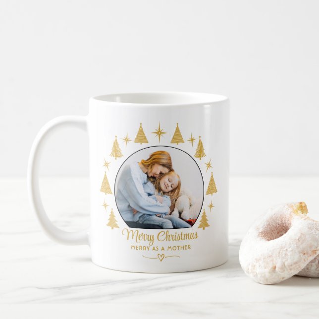 Caneca De Café Merry Christmas Merry As A Mother White Gold Photo (Com Donut)