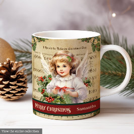 Caneca De Café Merry Christmas Mug Green Red Angel Celebration