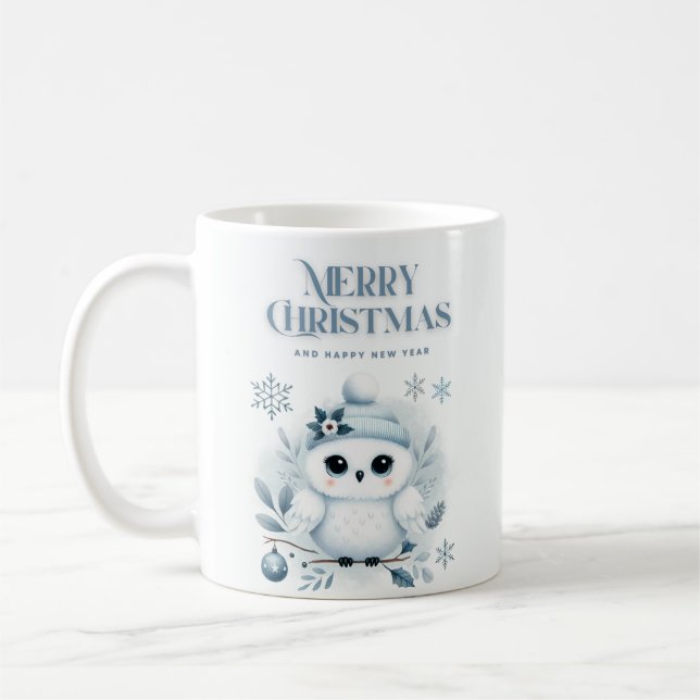 Caneca De Café Merry Christmas Owl Coffee Mug (Esquerda)
