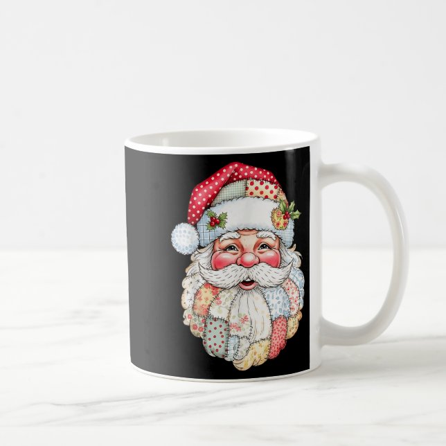 Caneca De Café Merry Christmas Patchwork Santa Claus Face X-mas H (Direita)