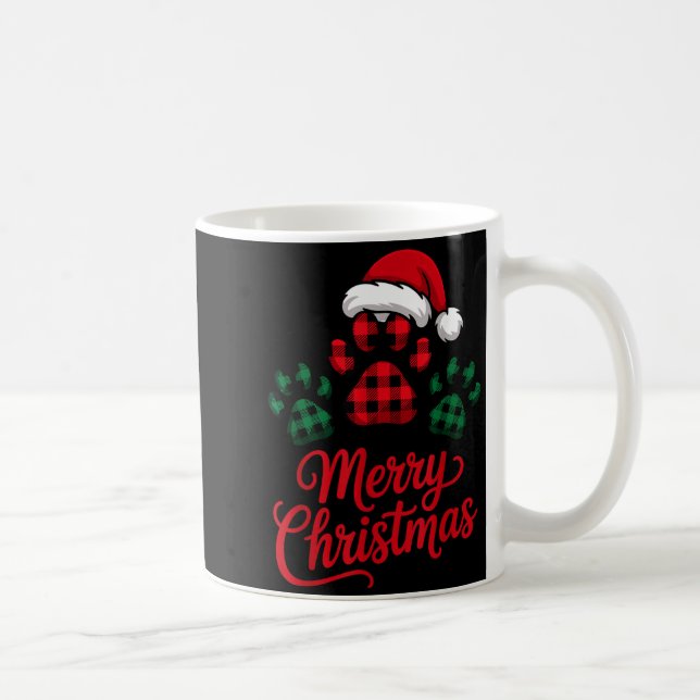 Caneca De Café Merry Christmas Plaid Paw Pet Owners Holiday Dog L (Direita)