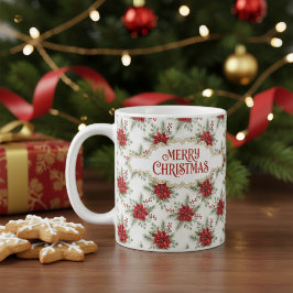 Caneca De Café Merry Christmas Poinsettia Floral Holiday Pattern