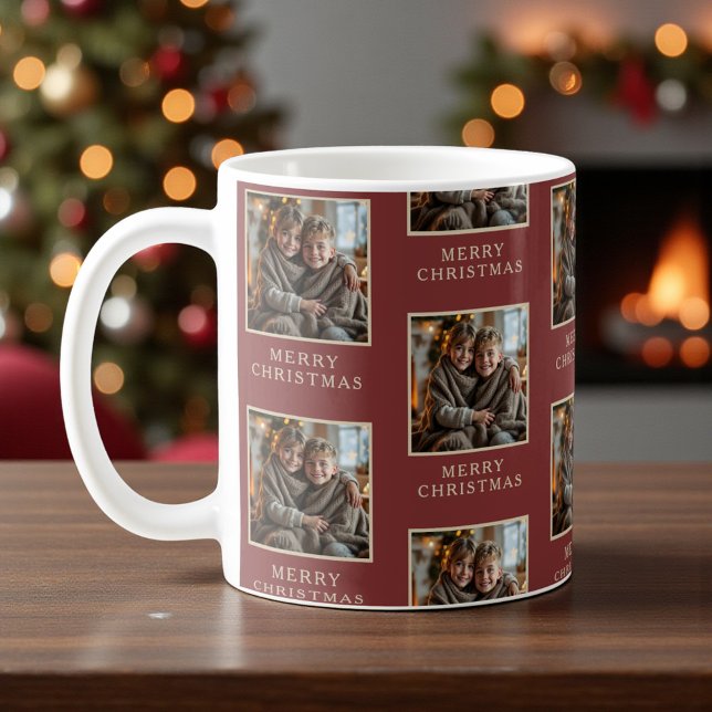 Caneca De Café Merry Christmas Red Photo Holiday (Criador carregado)