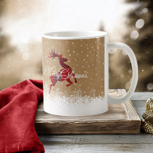Caneca De Café Merry Christmas Reindeer Tartan Red/Kraft ID590