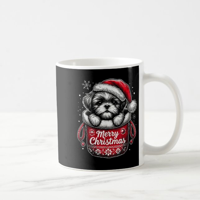 Caneca De Café Merry Christmas Shih Tzu Graphic Tee  (Direita)