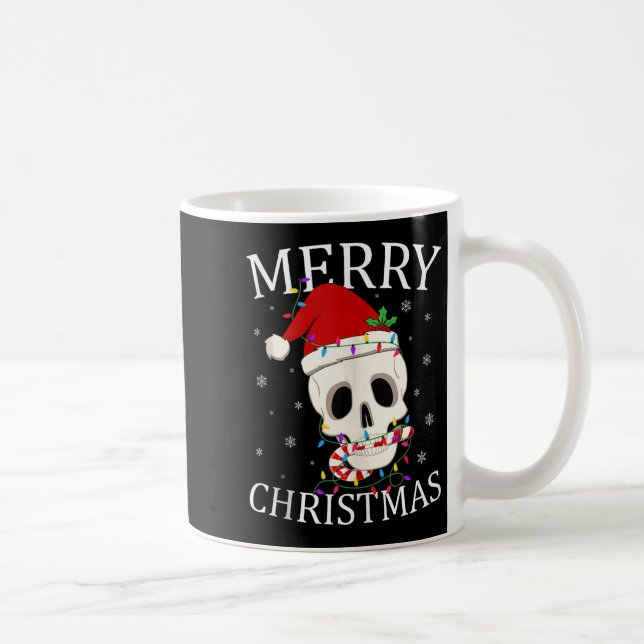 Caneca De Café Merry Christmas Skeleton Skull Xmas Lights Men Wom (Direita)