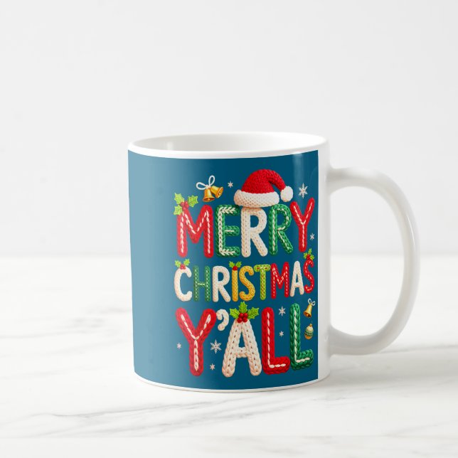 Caneca De Café Merry Christmas Y'all Santa Crochet Knitting Quilt (Direita)