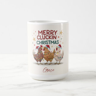 Caneca De Café Merry Cluckin Christmas Chickens Personalized