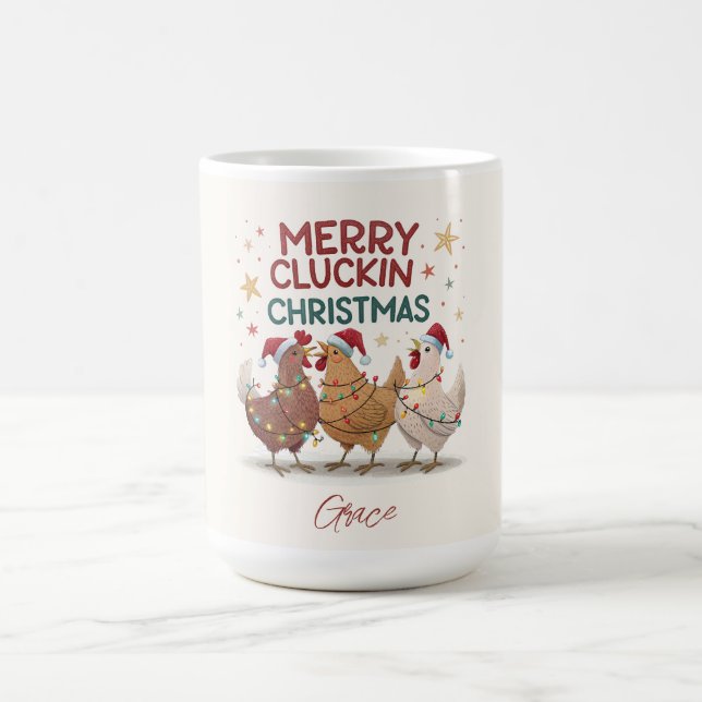 Caneca De Café Merry Cluckin Christmas Chickens Personalized (Centro)