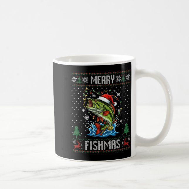 Caneca De Café Merry Fishmas B Fish Fishing Christmas Ugly Sweate (Direita)