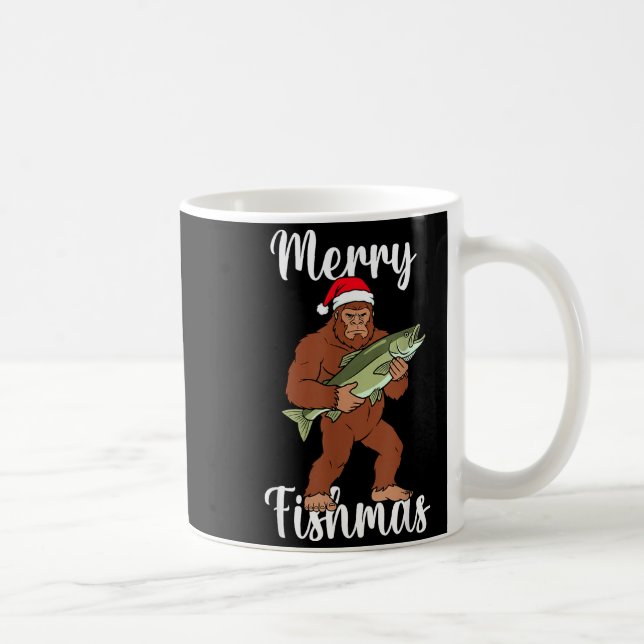 Caneca De Café Merry Fishmas Bigfoot Fishing Funny Sasquatch Sant (Direita)