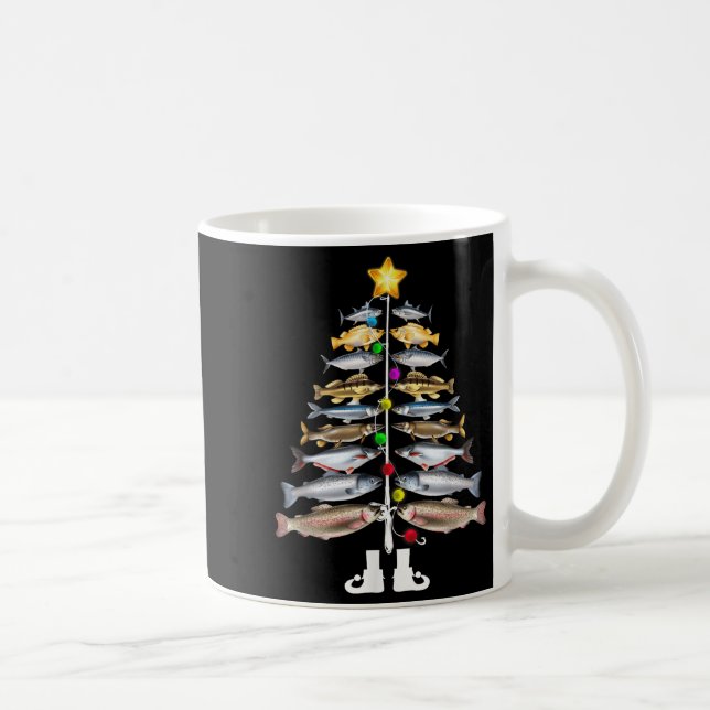 Caneca De Café Merry Fishmas Christmas Tree Funny Fishing  (Direita)