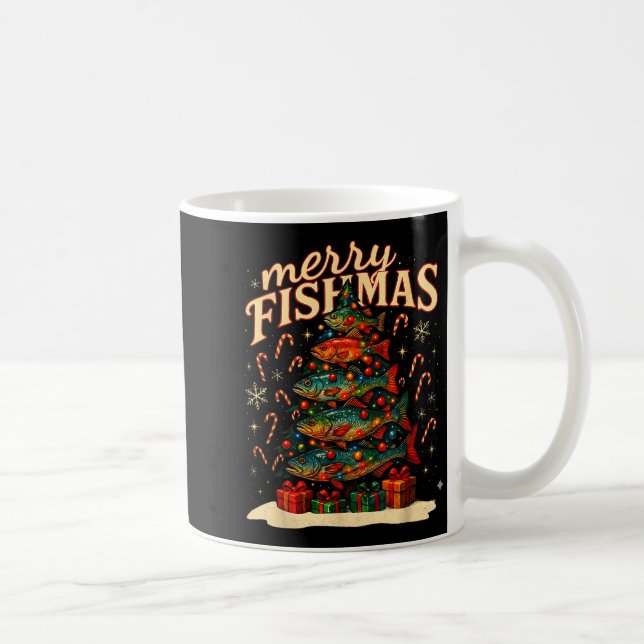 Caneca De Café Merry Fishmas Funny Fishing Christmas Design  (Direita)