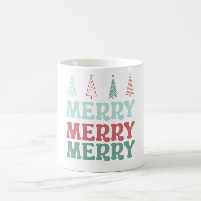 Caneca De Café Merry Merry Merry with Pastel Boho Christmas Trees (Centro)