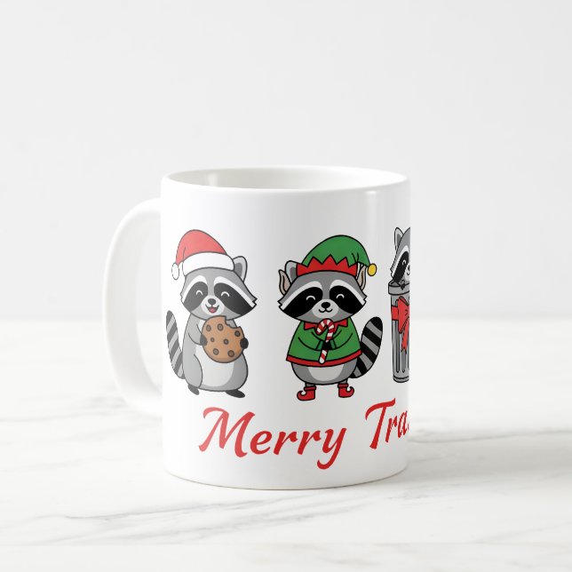 Caneca De Café Merry Trashmas – Funny Christmas Raccoons  (Frente Esquerda)