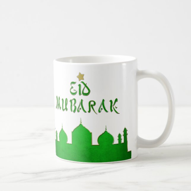 Caneca De Café Mesquita Dourada Verde Eid Mubarak (Direita)