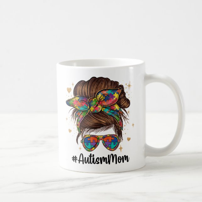 Caneca De Café Messy Bun Orgulhoso Autismo Mãe (Direita)